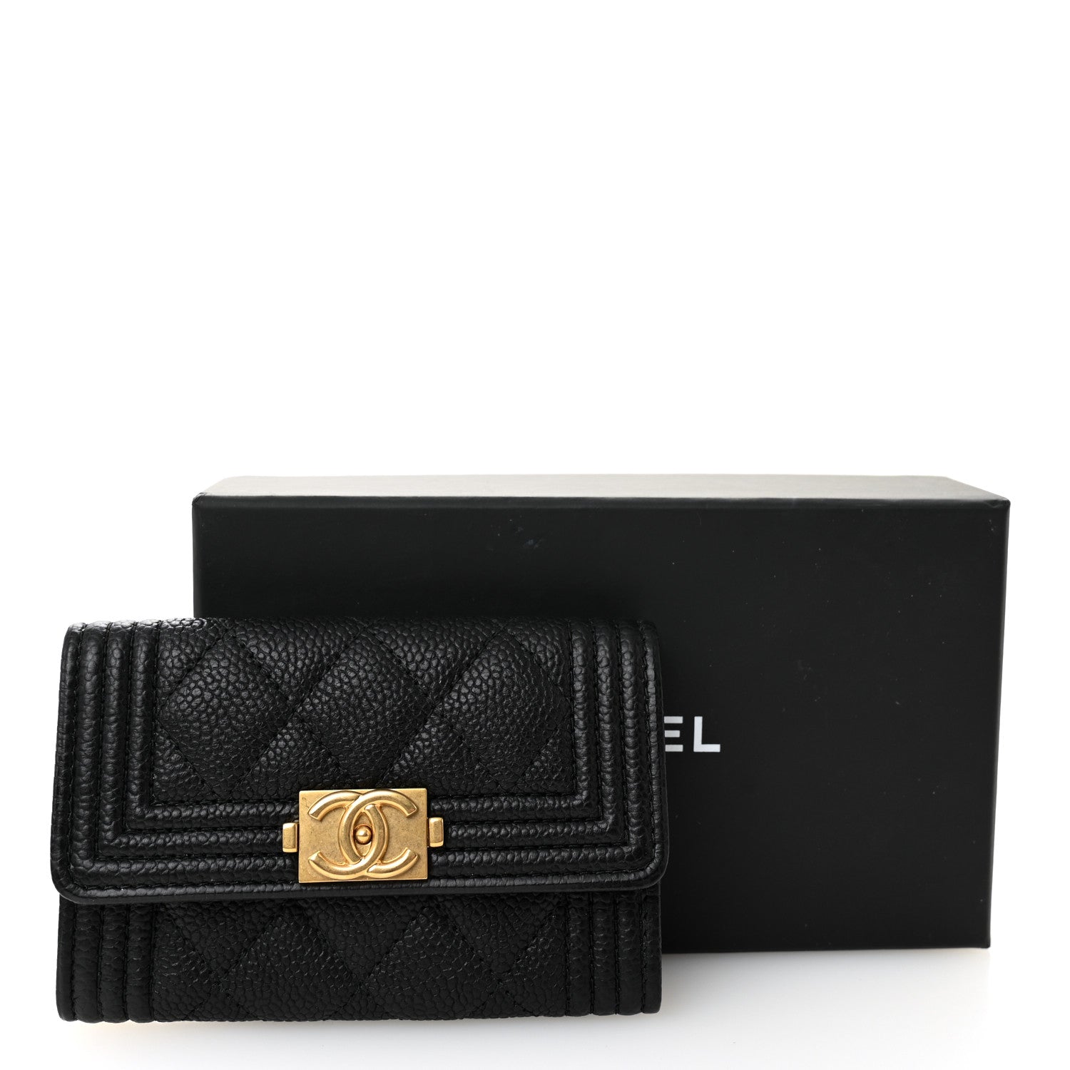 Caviar Quilted Boy Flap Card Holder Black