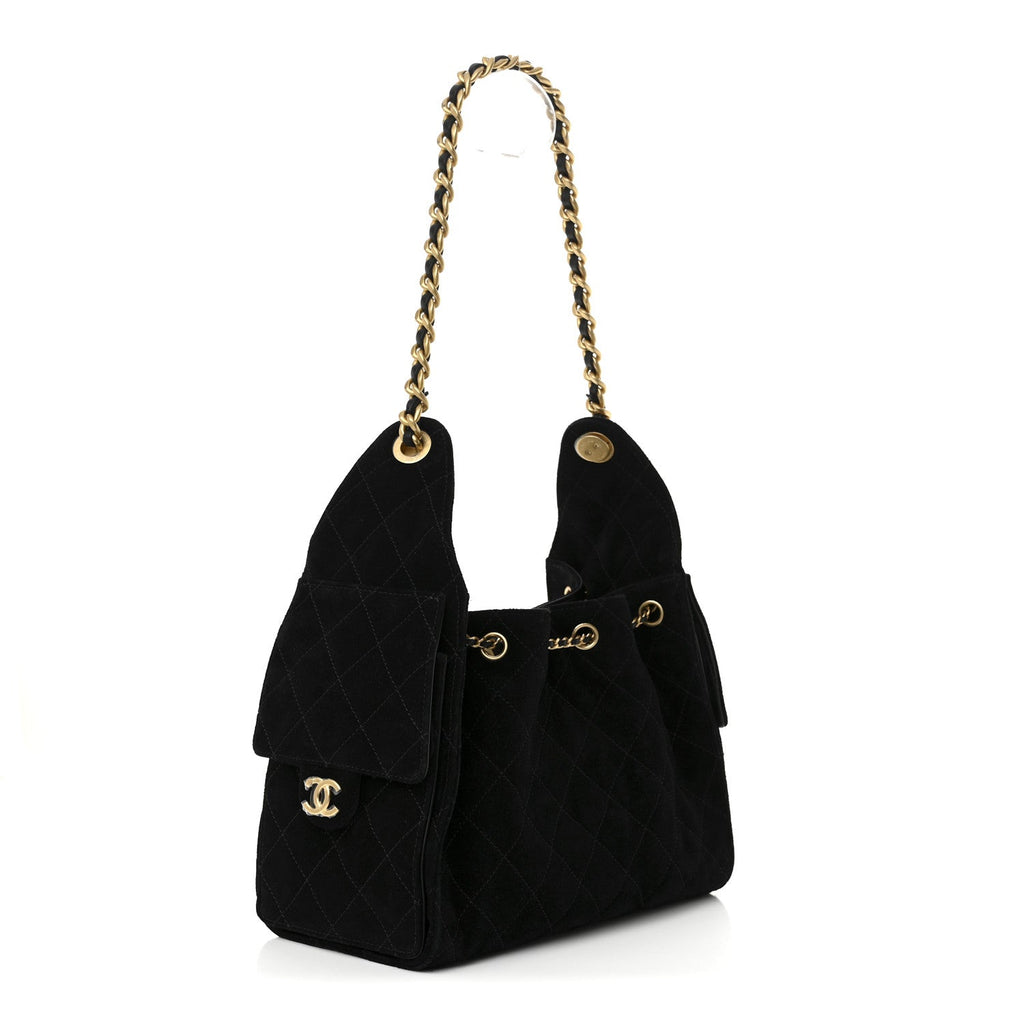 Chanel Suede Quilted Small Chanel 25 Handbag Black