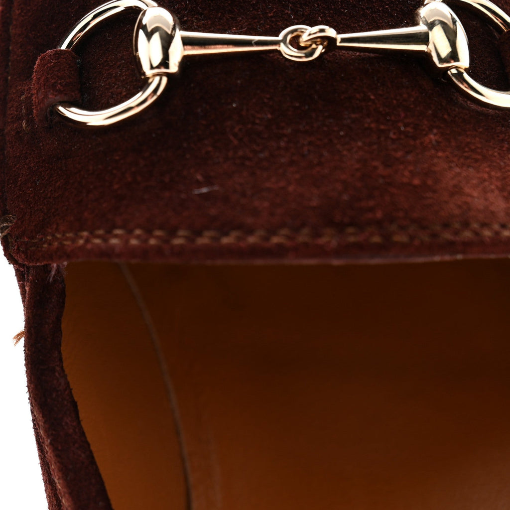 Gucci Suede Horsebit Womens Jordaan Loafers 38.5 Brown