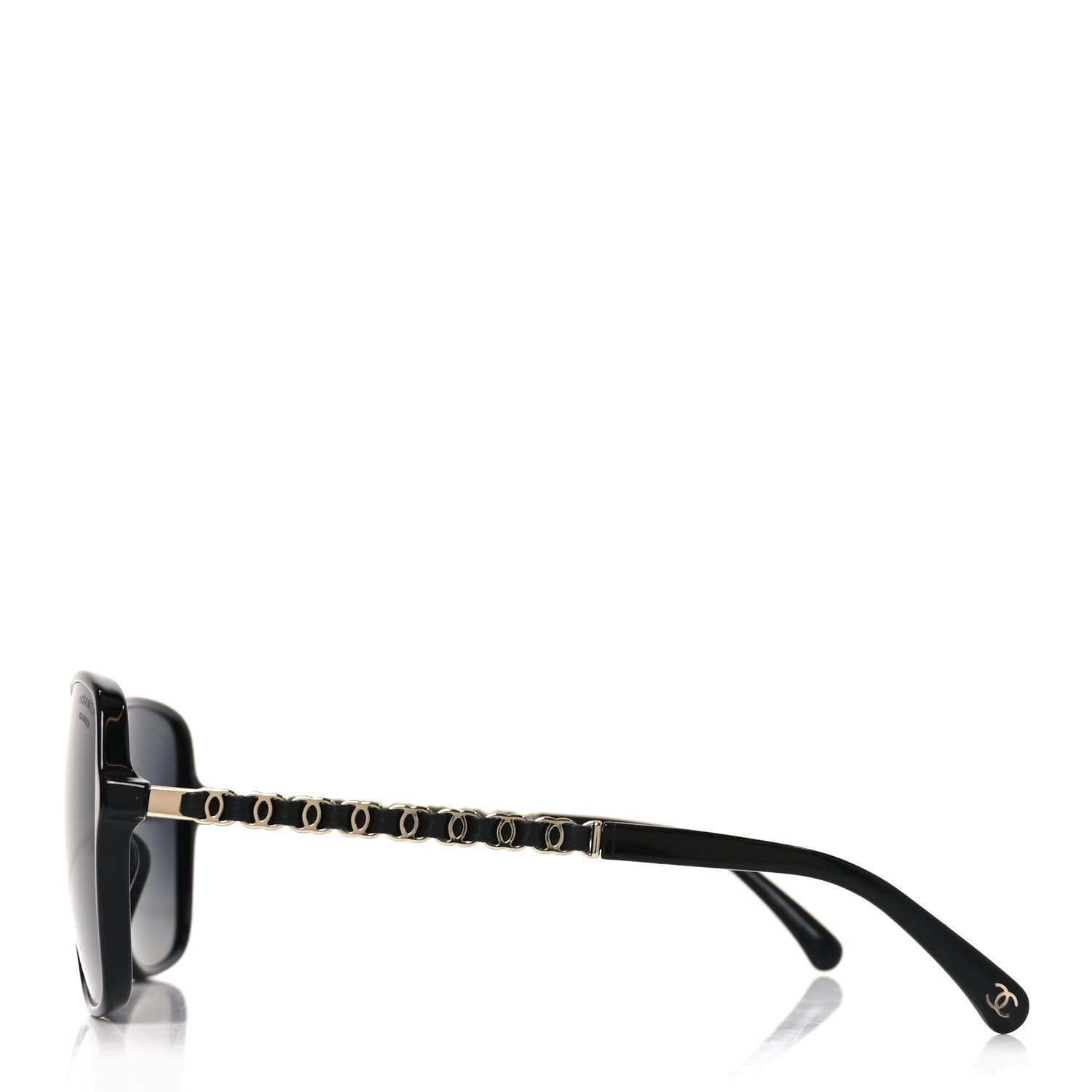 Metal Calfskin Polarized CC Chain Pilot Sunglasses 5439-Q-A Black
