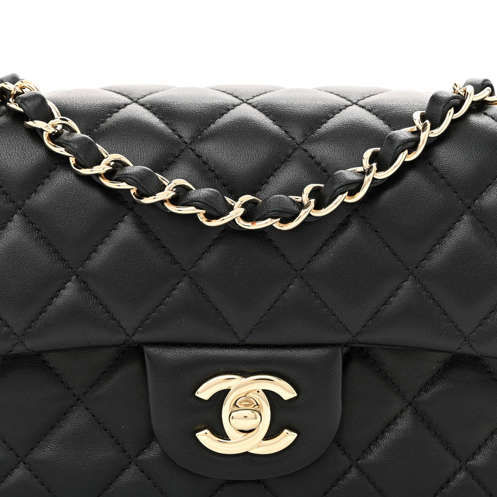 Chanel Lambskin Quilted Mini Rectangular Flap Black
