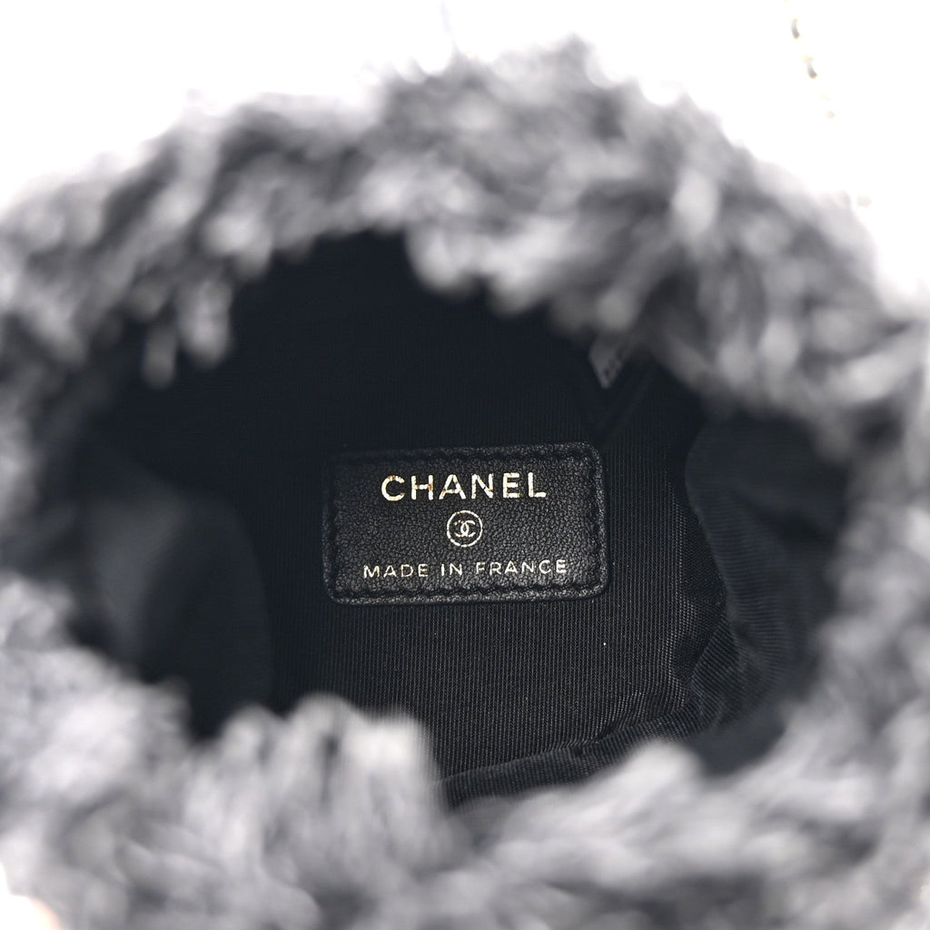 Chanel Denim Quilted Mood Mini Bucket With Chain Black Multicolor