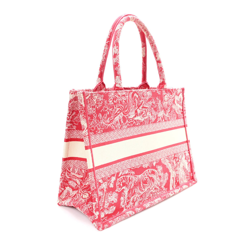 Christian Dior Canvas Embroidered Medium Dioriviera Toile De Jouy Book Tote Raspberry