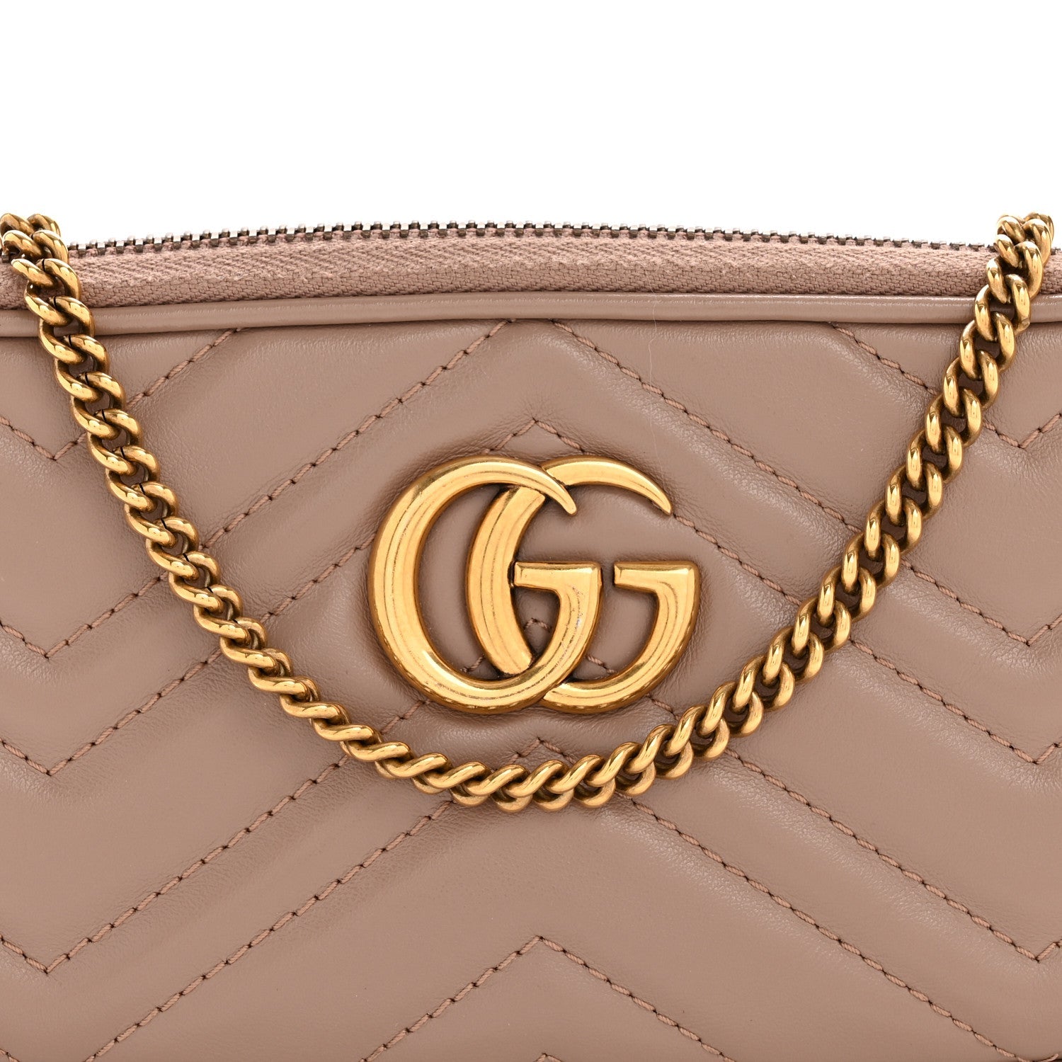 Gucci Calfskin Matelasse Mini GG Marmont Chain Crossbody Bag Porcelain Rose