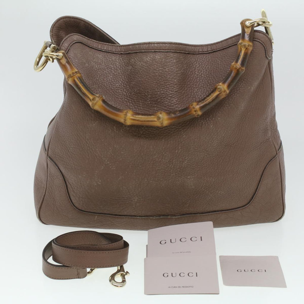 GUCCI Bamboo Hand Bag Leather 2way Pink Brown 282315 Auth 37362