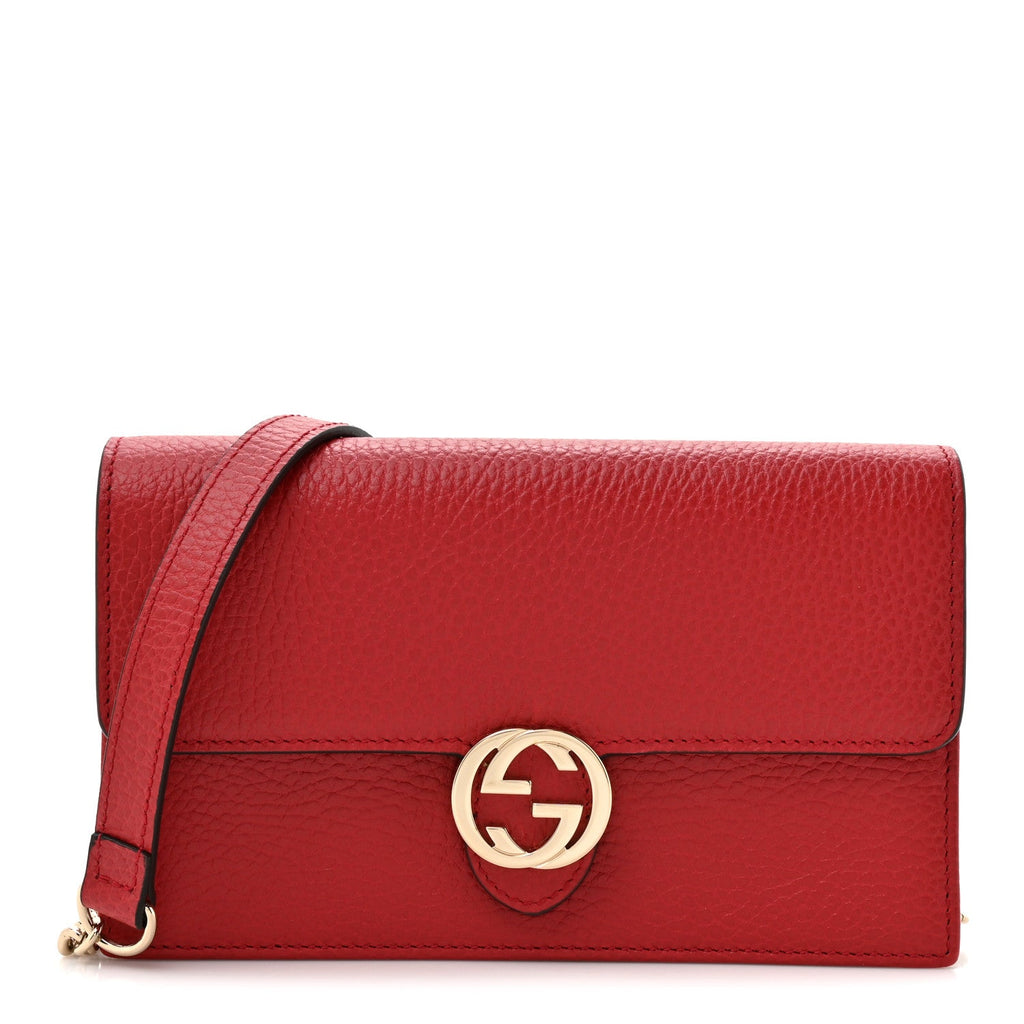 Gucci Dollar Calfskin Interlocking G Chain Wallet Red