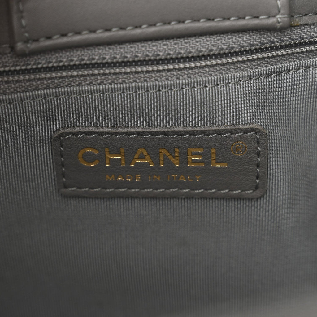 Chanel Calfskin Chevron Quilted Statement Shopping Tote Grey