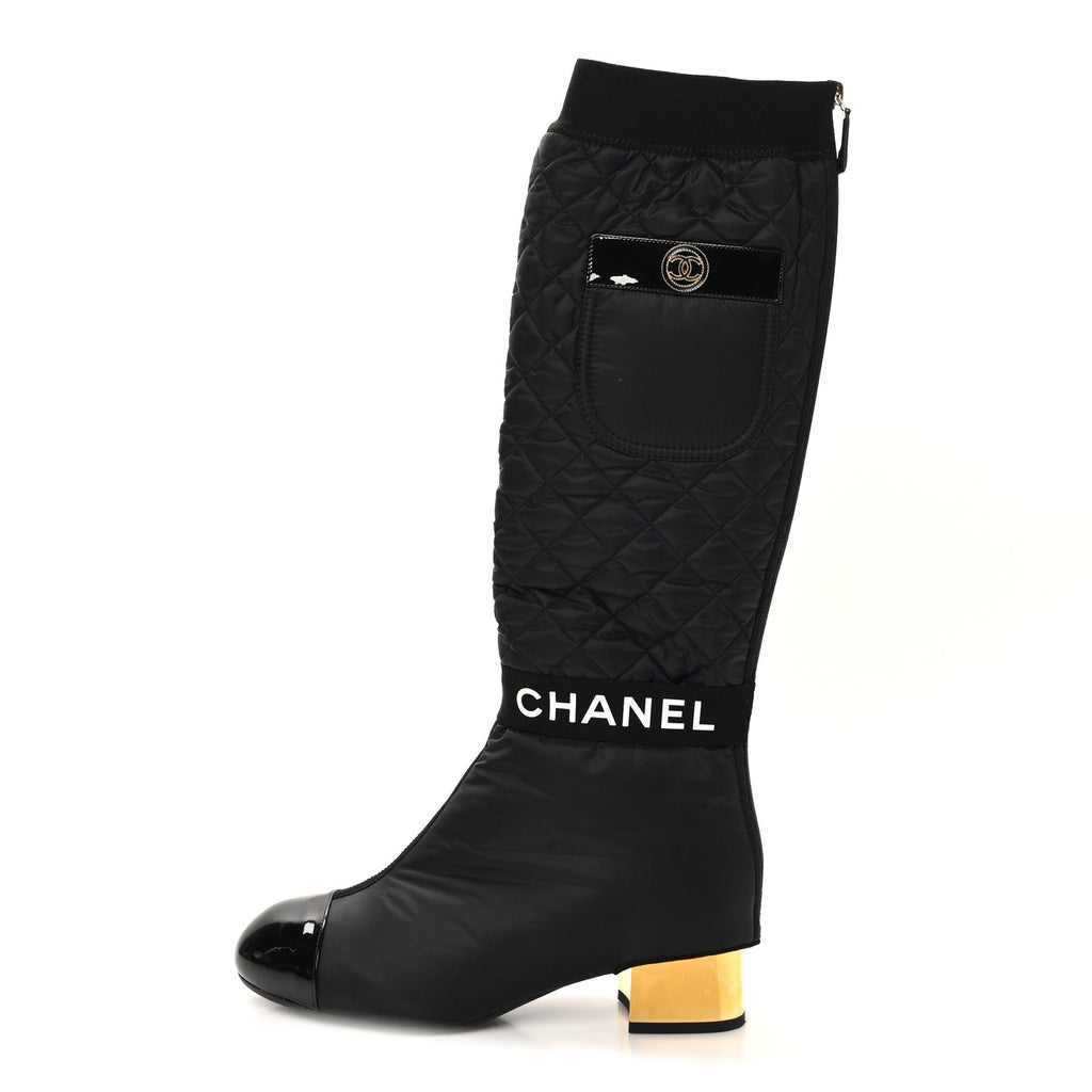 Mixed Fibers Lambskin Patent Calfskin Convertible High Boots 38.5 Black