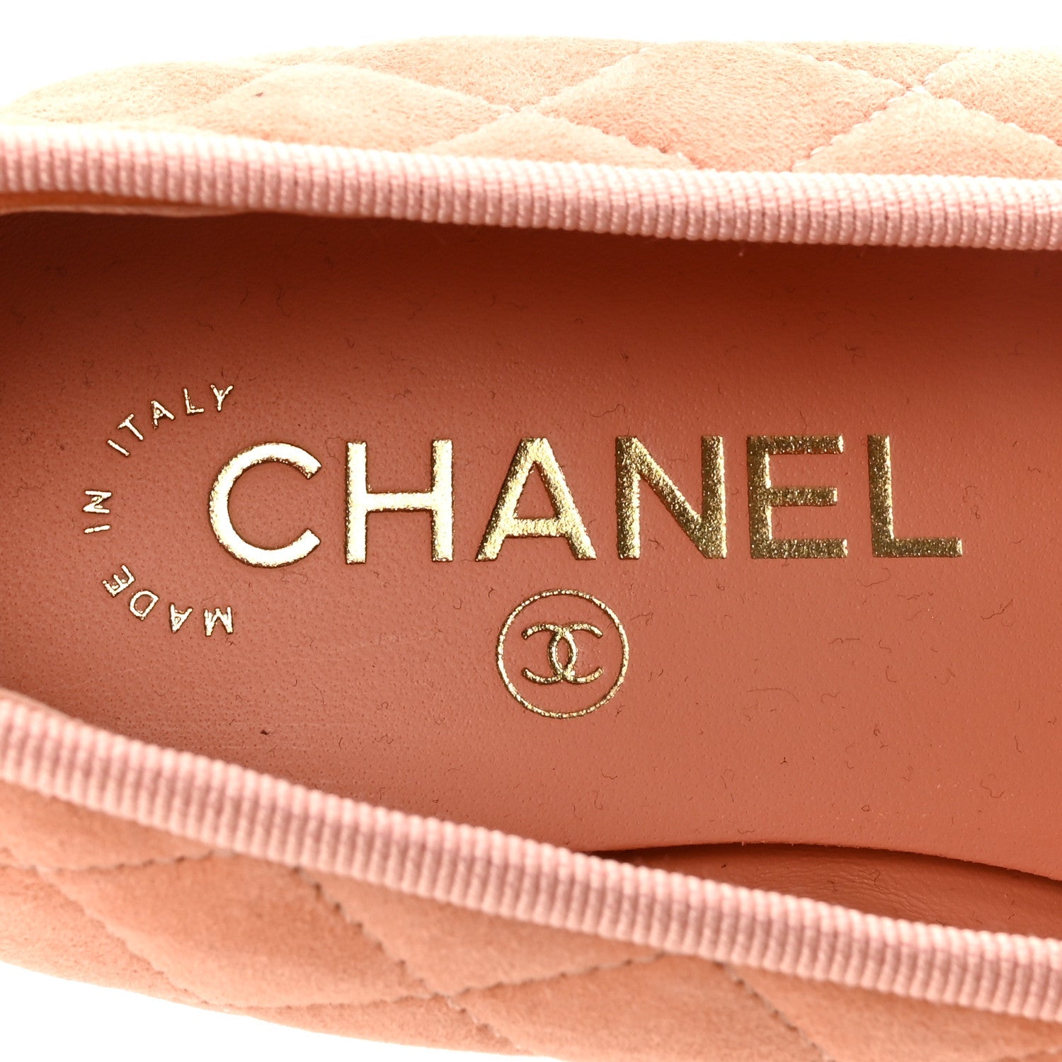 Chanel Suede Quilted Cap Toe CC Ballerina Flats 37 Light Orange