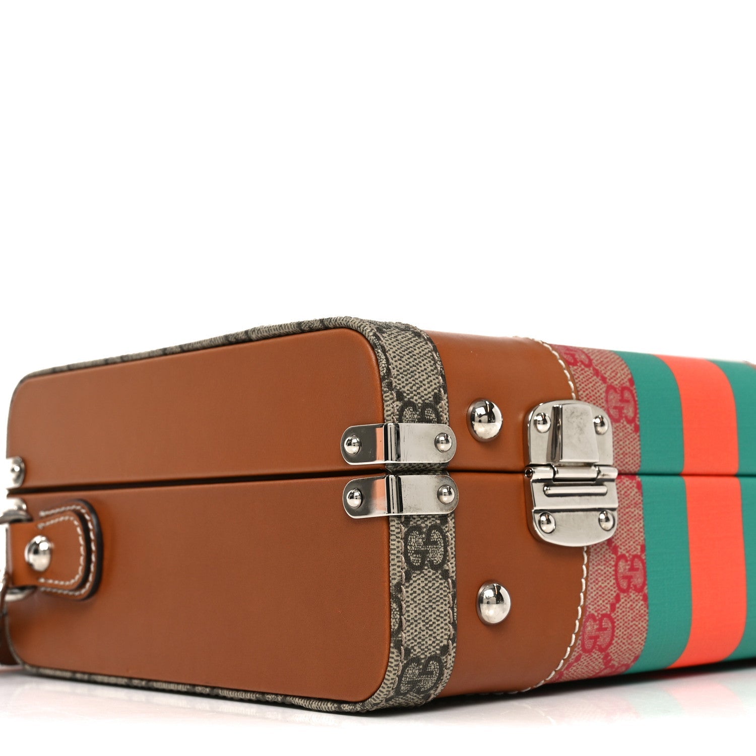 Gucci X DANS LE VERT GG Supreme Monogram Cuoio Web Mini Retro Interlocking G Savoy Top Handle Beauty Case Beige Rosso Ebony Harness  Brown