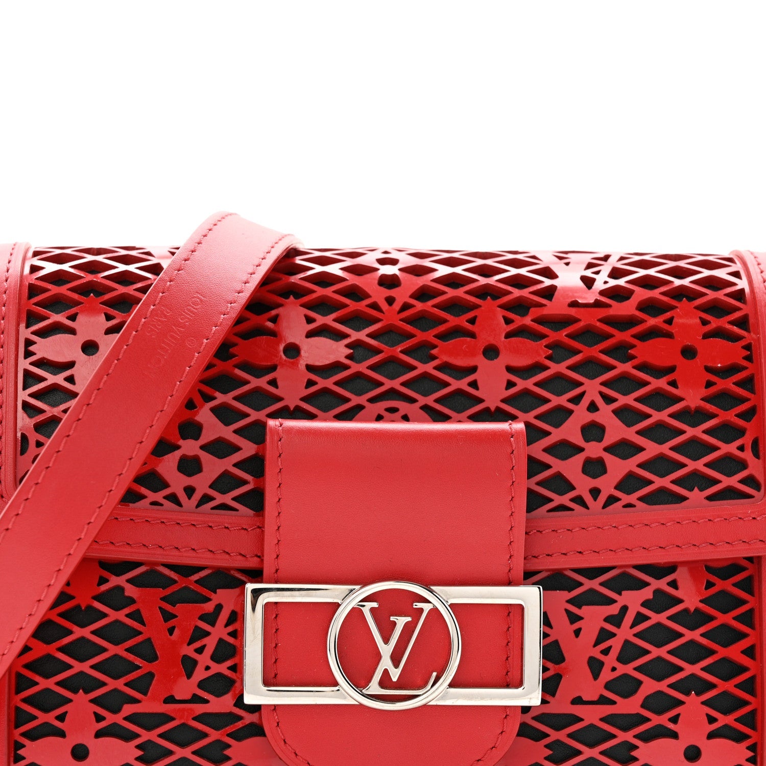 Louis Vuitton Patent Calfskin Monogram Lace Dauphine Mini Red