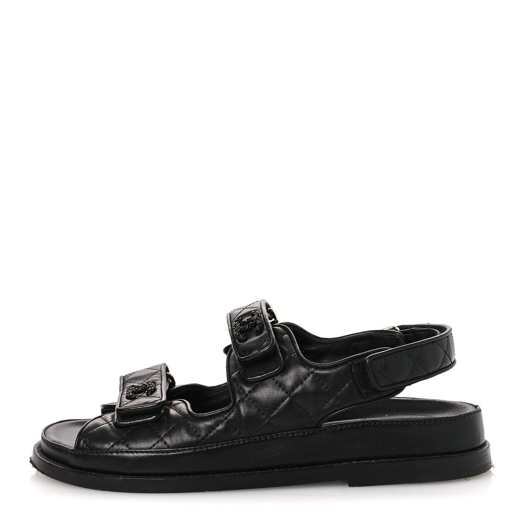 Lambskin Velcro Dad Sandals 39 Black