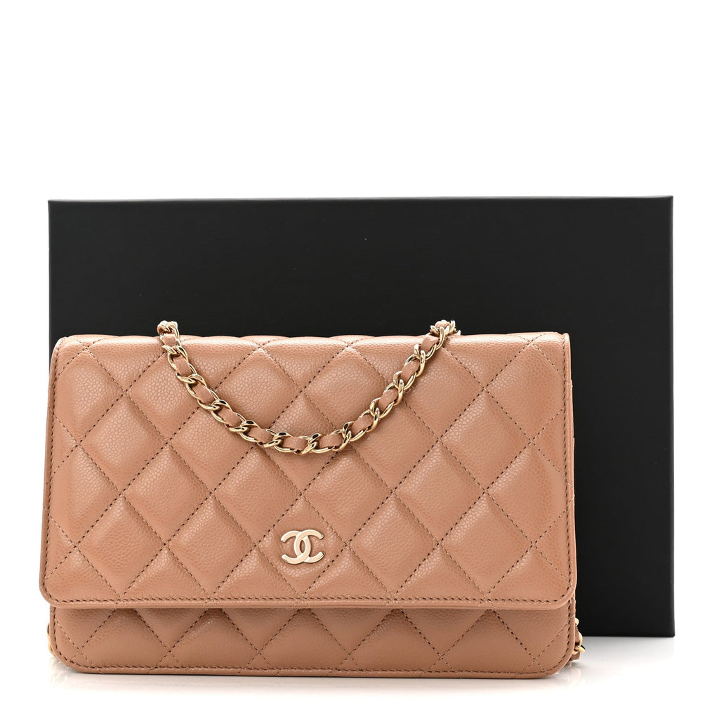 Chanel Caviar Quilted Wallet on Chain WOC Dark Beige