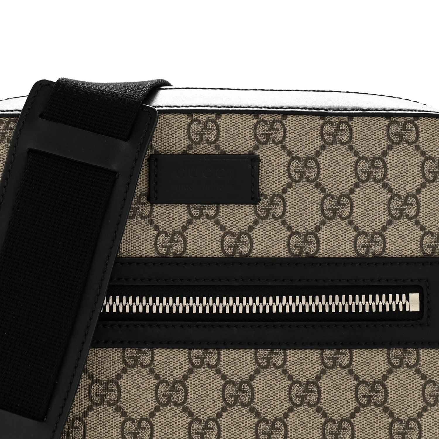 Gucci GG Supreme Monogram Flat Messenger Bag Beige Black New Acero