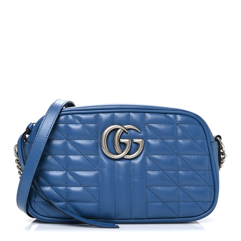 Gucci Calfskin Matelasse Aria Small GG Marmont Chain Shoulder Bag Clear Blue