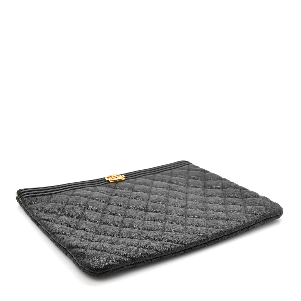 Caviar Quilted Medium Boy Cosmetic Case Black