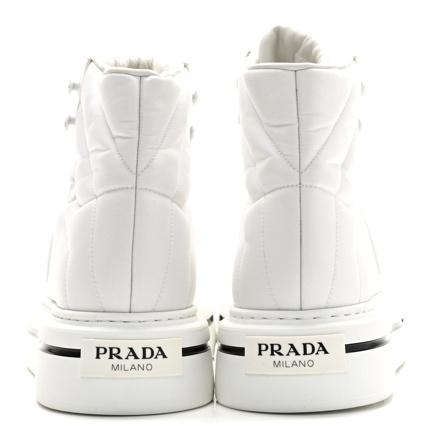 Prada Re-Nylon Gabardine Spazzolato Macro Quilted Triangle Logo High Top 45mm Sneakers 38.5 White