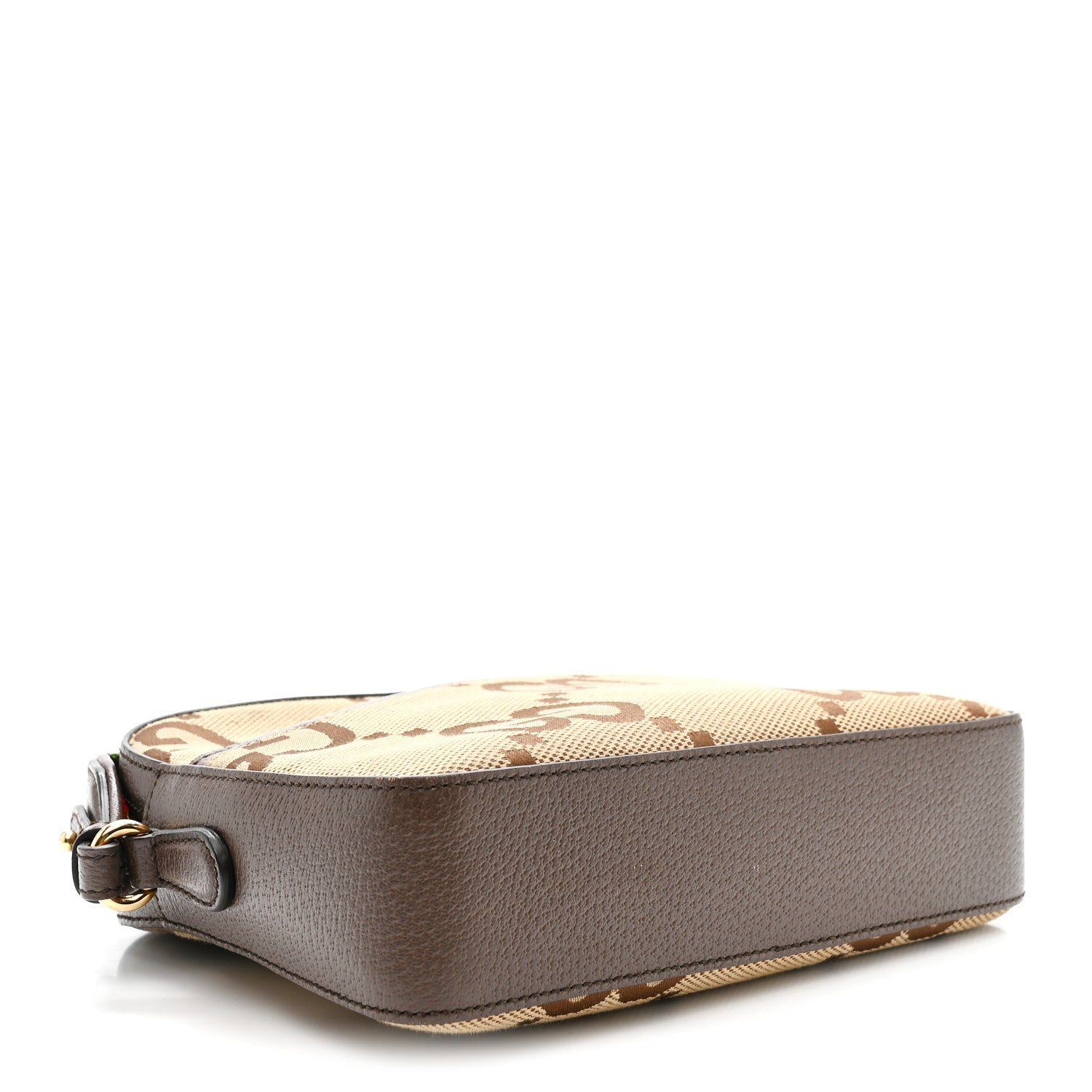 Gucci Monogram Jumbo GG Textured Dollar Calfskin Web Messenger Shoulder Bag Camel Ebony New Acero