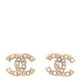 Metal Graduated Pearl Crystal CC Earrings Light Gold