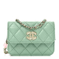 Chanel Lambskin Resin Quilted Mini Heart Flap Light Green