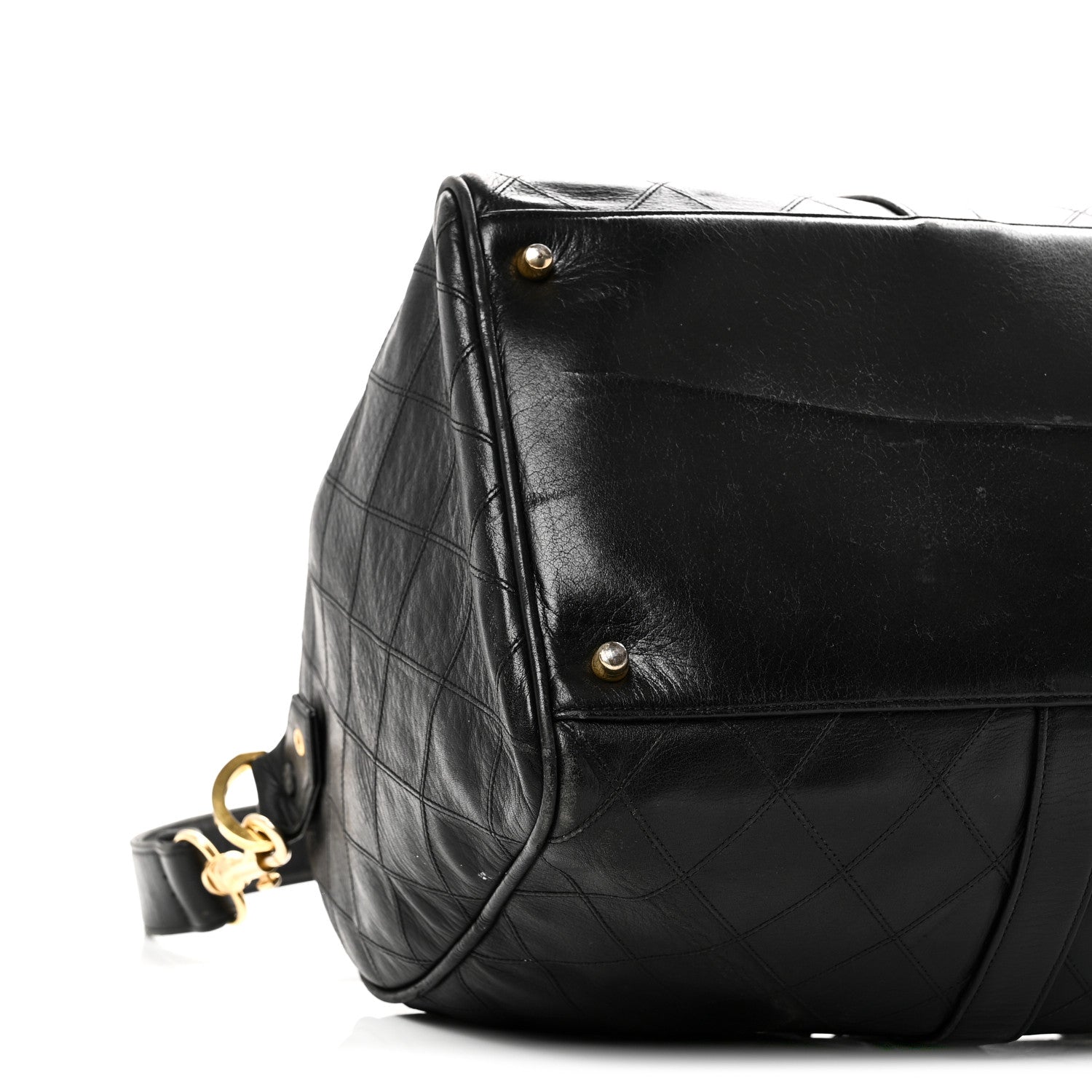 Chanel Calfskin Stitched Duffle Travel Bag Black