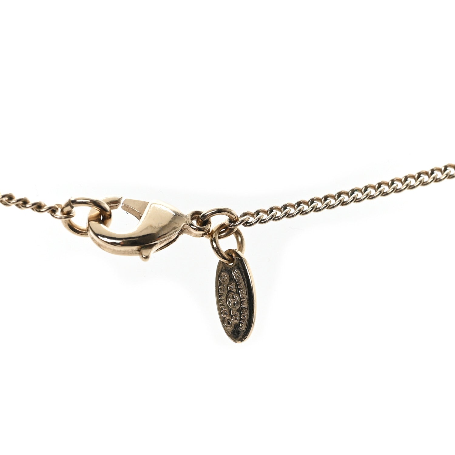 Enamel Crystal Pearl CC Camellia Drop Necklace Gold Black
