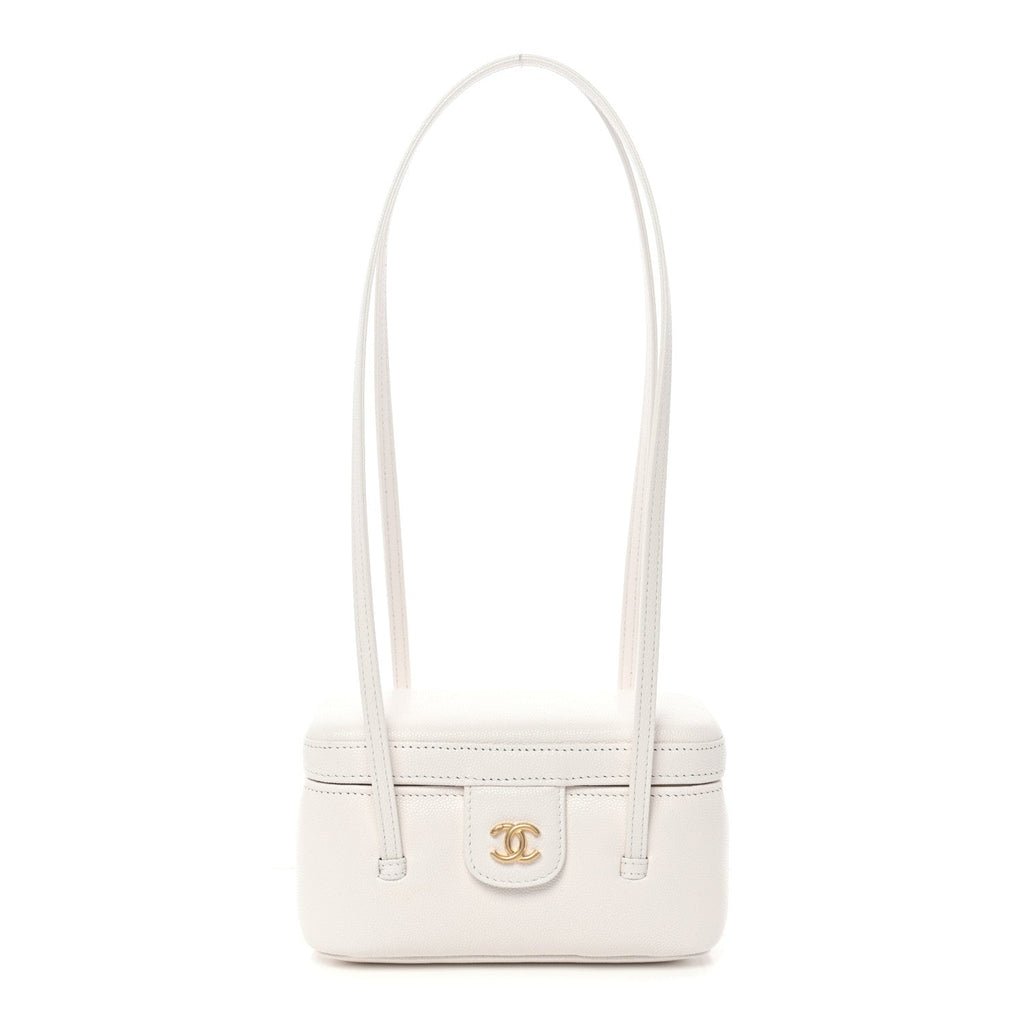 Chanel Shiny Caviar Preppy Coco Long Vanity With Strap White