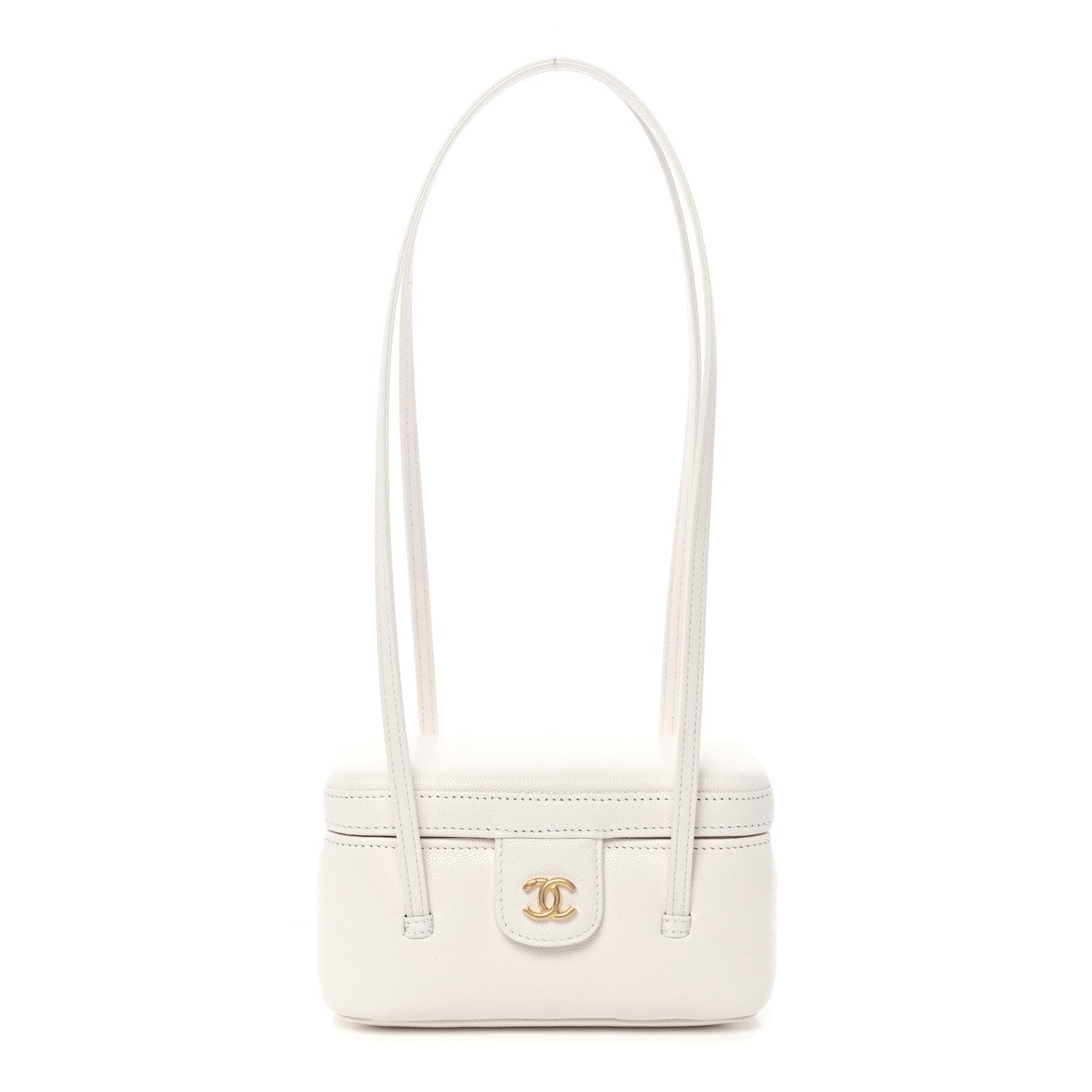 Chanel Shiny Caviar Preppy Coco Long Vanity With Strap White