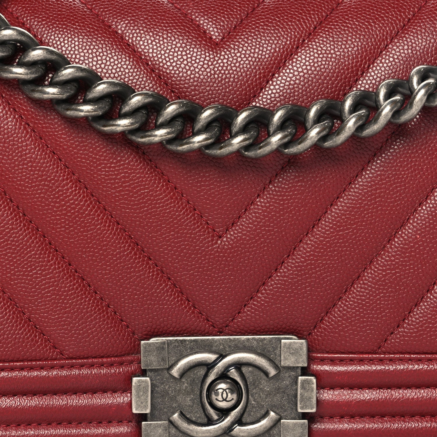 Chanel Caviar Chevron Quilted Medium Boy Flap Red