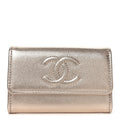Metallic Caviar Quilted CC Flap Card Holder Copper