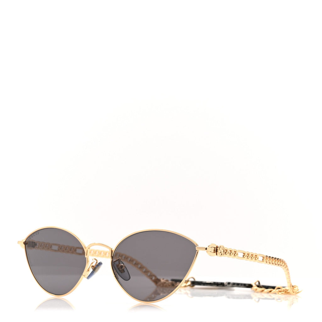 Gucci Metal Chain Cat Eye GG0977S Sunglasses Gold Grey
