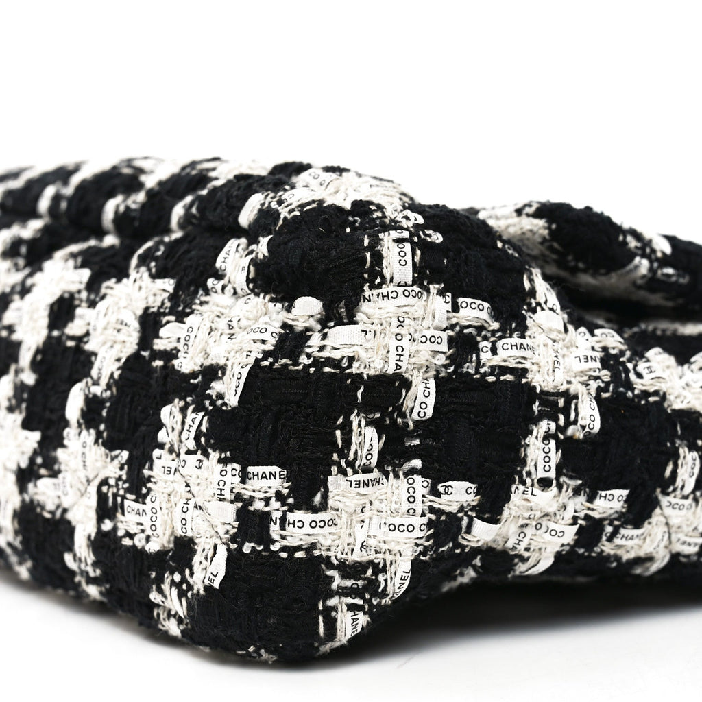 Chanel Tweed Quilted Large Chanel 19 Flap Black Ecru White