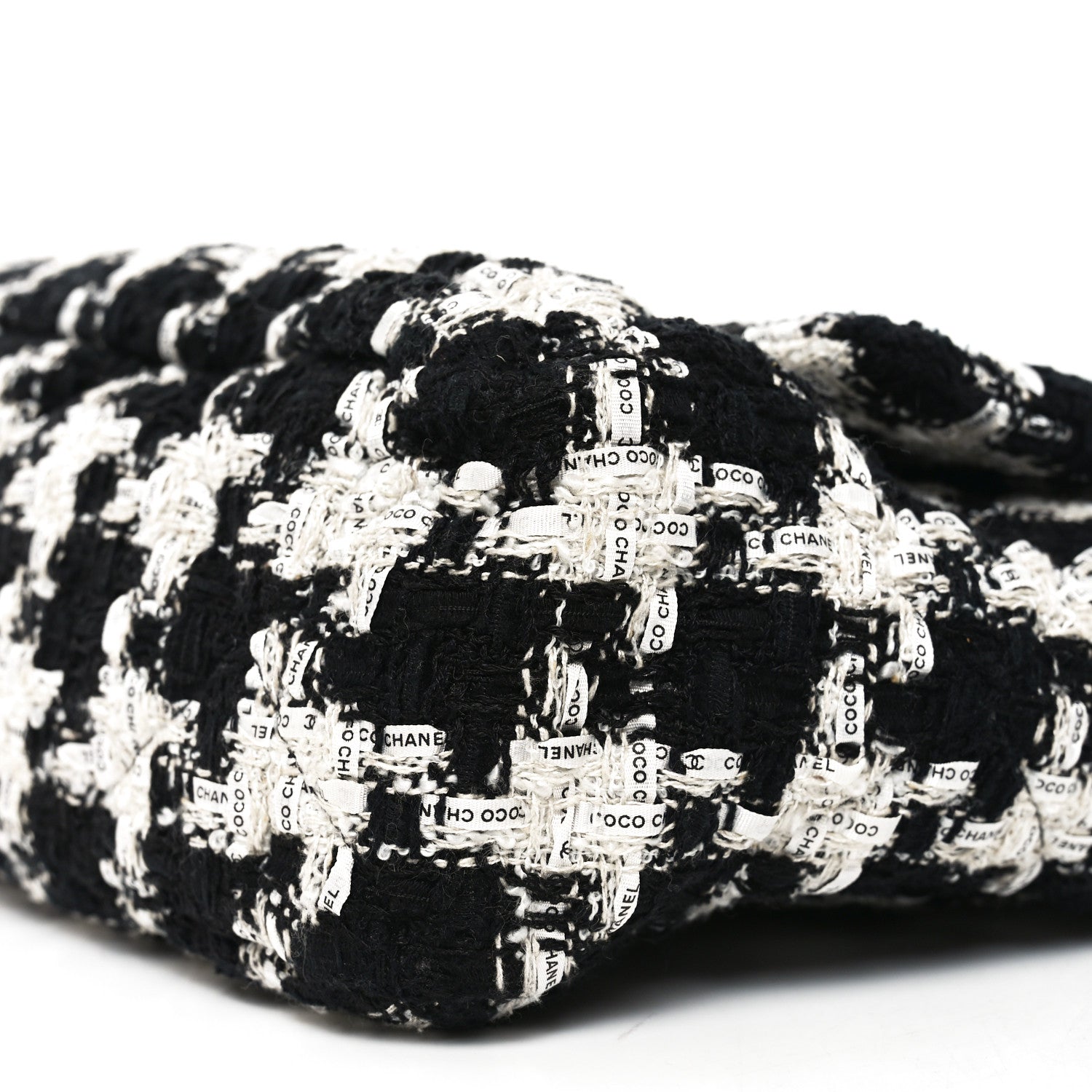 Chanel Tweed Quilted Large Chanel 19 Flap Black Ecru White