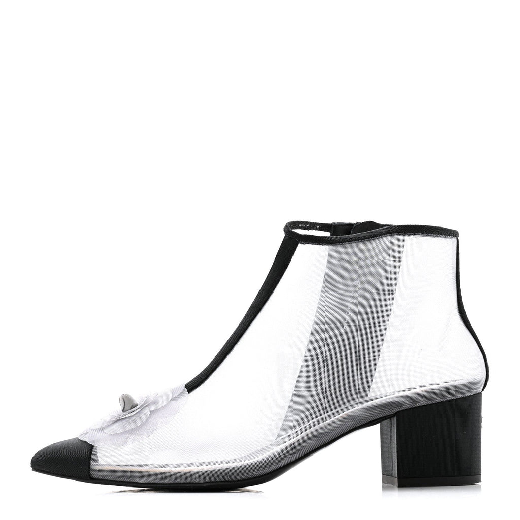 Mesh Grosgrain Camellia Short Boots 36 Grey Black