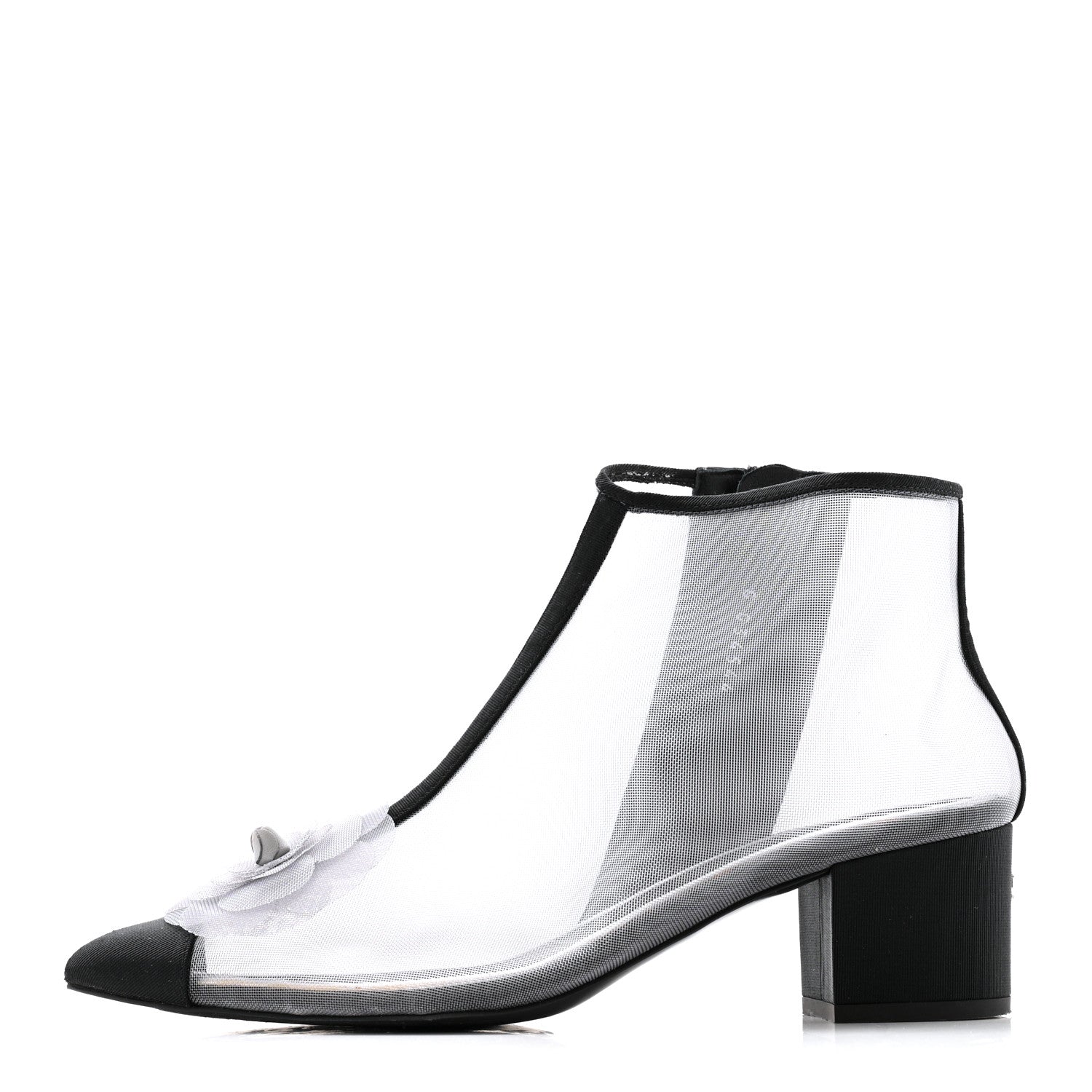 Mesh Grosgrain Camellia Short Boots 36 Grey Black
