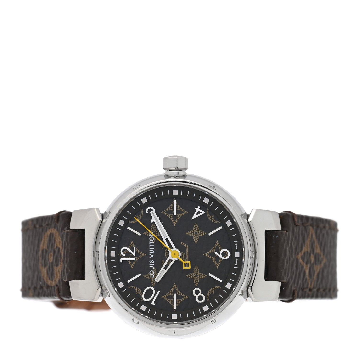 Louis Vuitton Stainless Steel Monogram 28mm Tambour Quartz Watch Brown