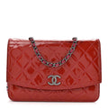 Chanel Patent Quilted Brilliant Wallet On Chain WOC Coral