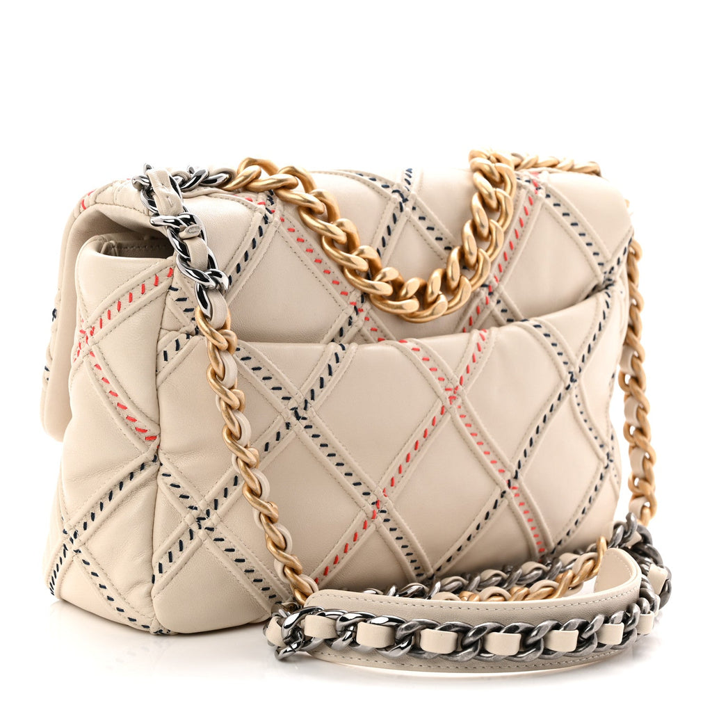 Chanel Lambskin Mixed Fibers Quilted Medium Chanel 19 Flap Beige