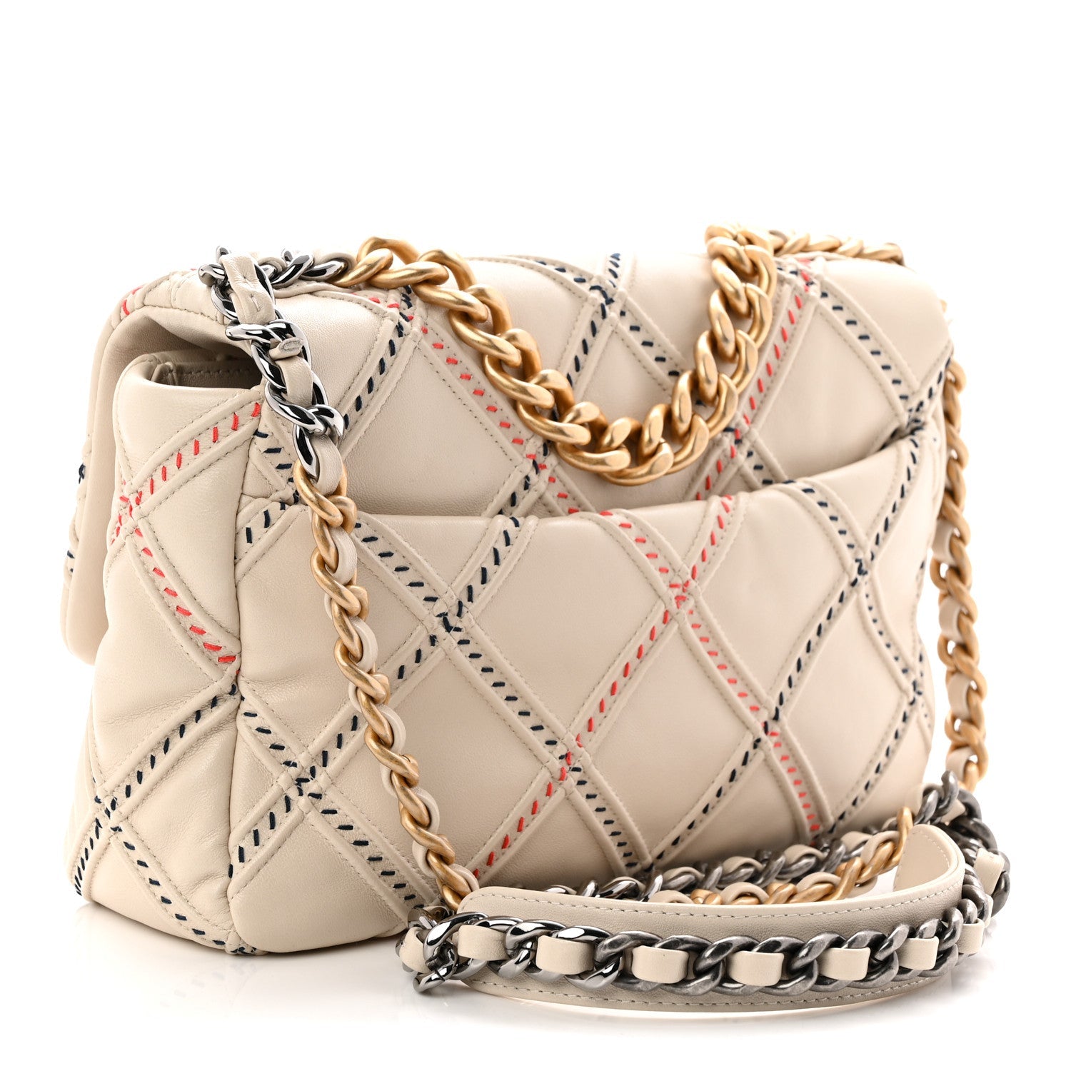 Chanel Lambskin Mixed Fibers Quilted Medium Chanel 19 Flap Beige