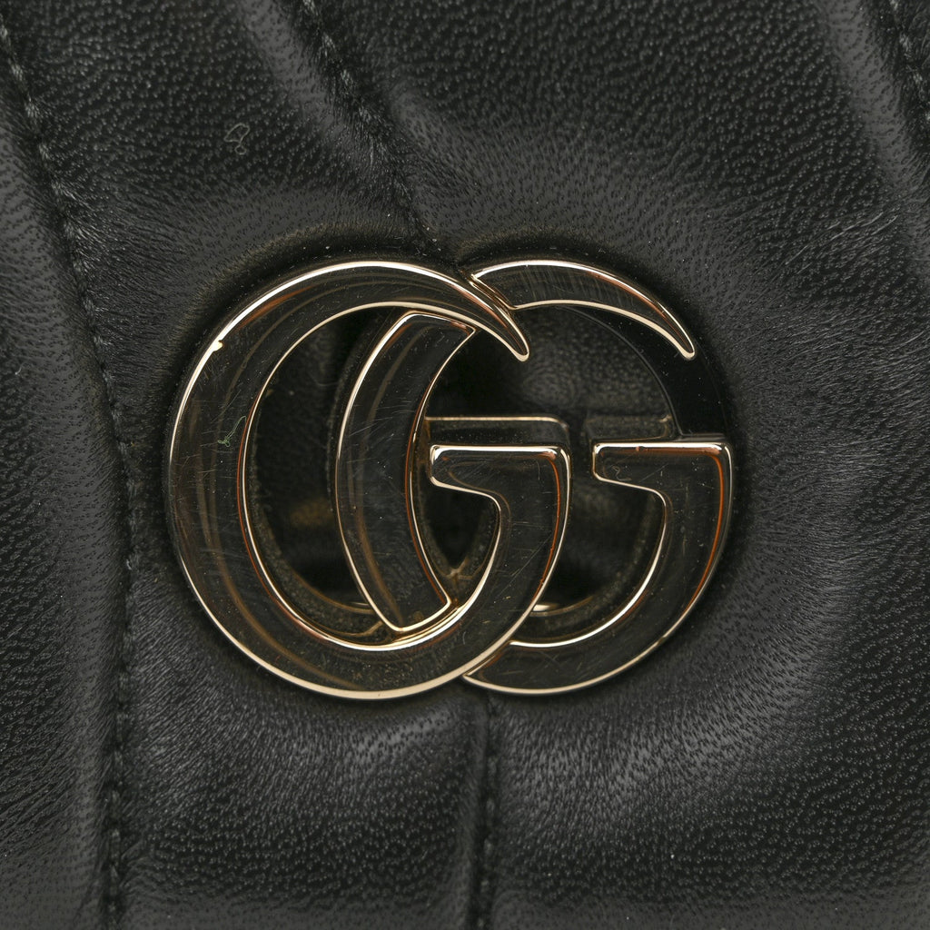 Gucci Lambskin Quilted Mini GG Milano Top Handle Shoulder Bag Black