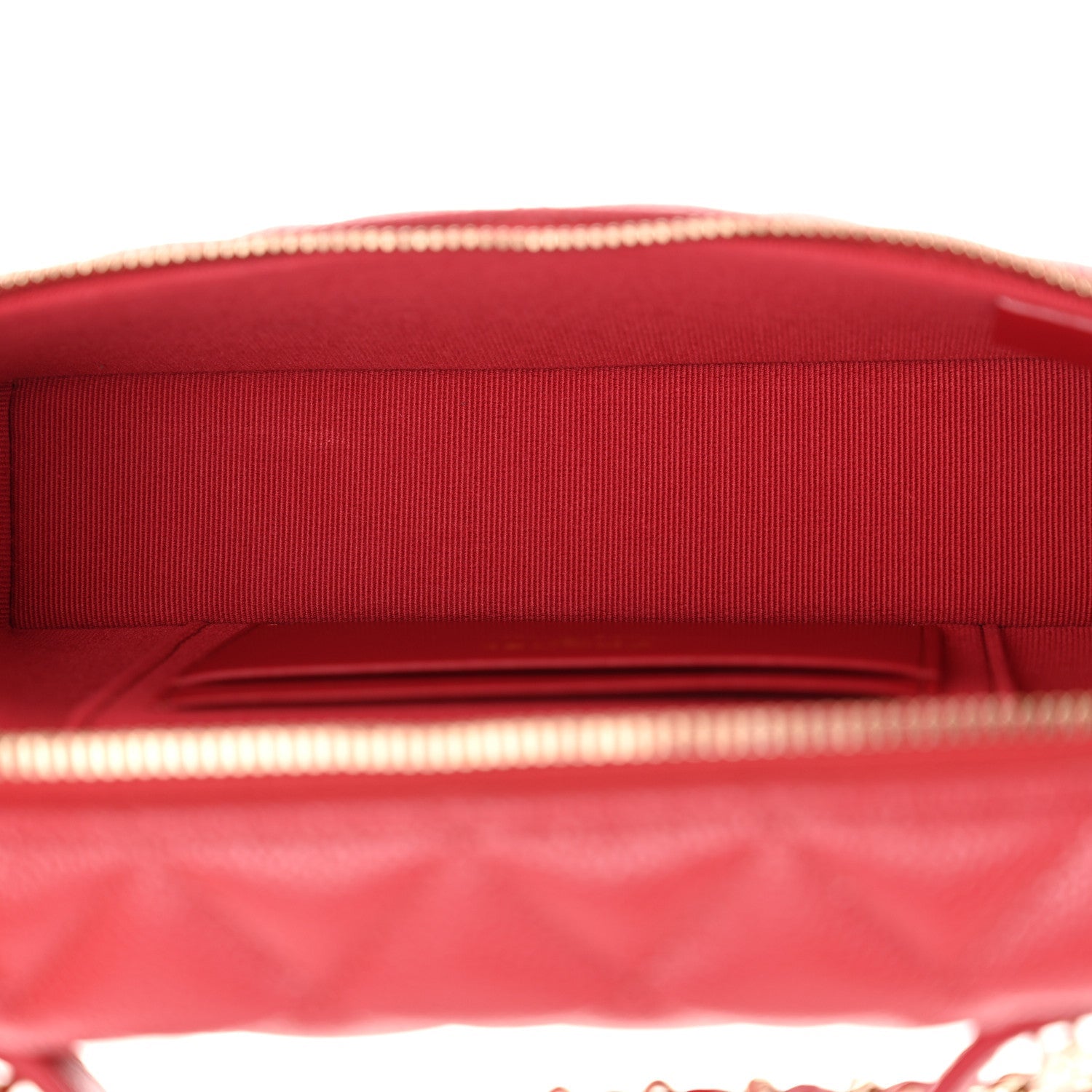 Chanel Caviar Quilted Top Handle Slim Vanity With Chain Red