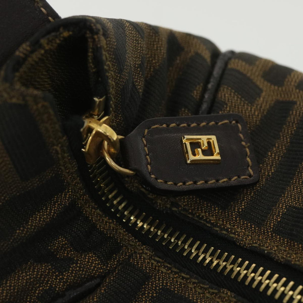 FENDI Zucca Canvas Vanity Cosmetic Pouch Black Brown Auth 37617
