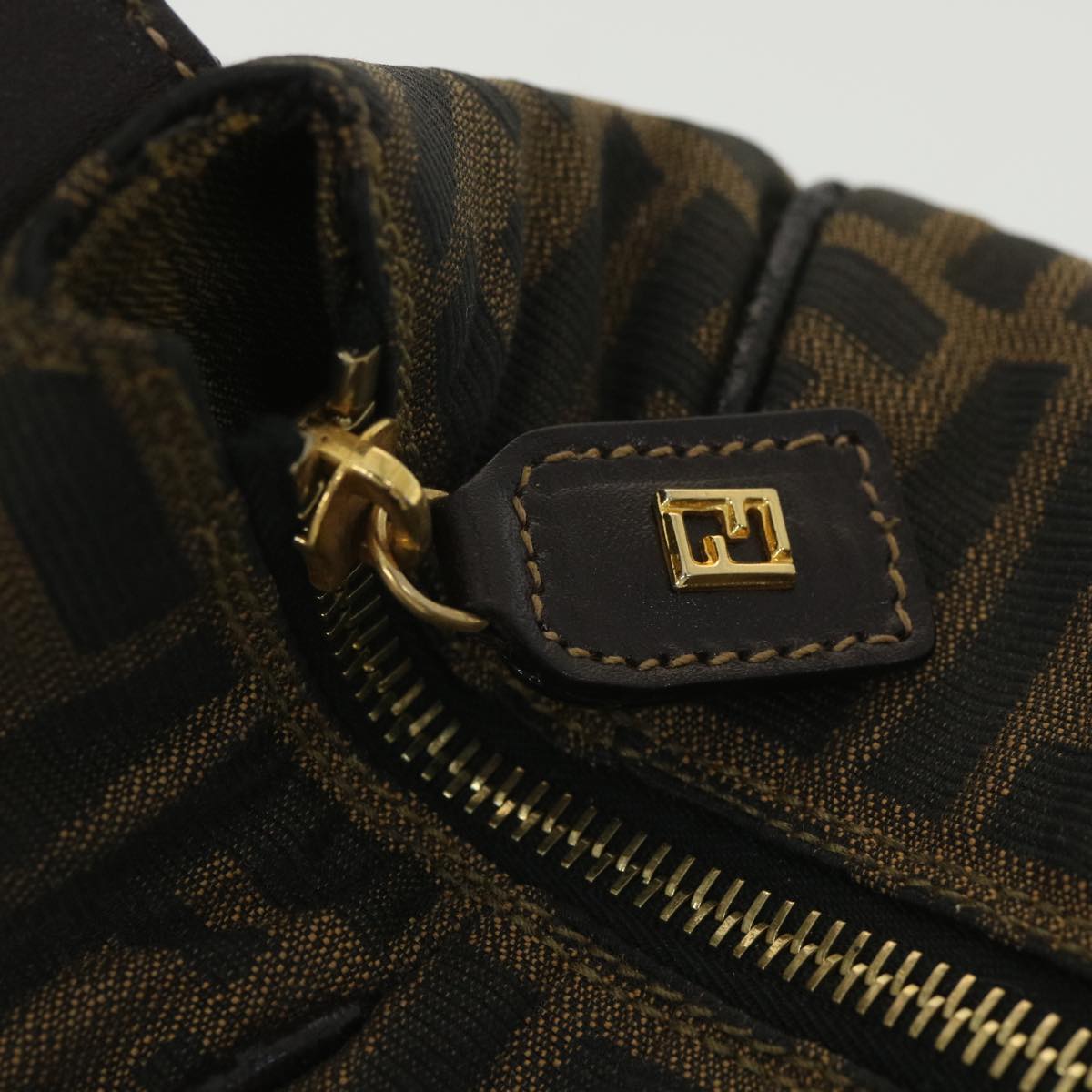 FENDI Zucca Canvas Vanity Cosmetic Pouch Black Brown Auth 37617