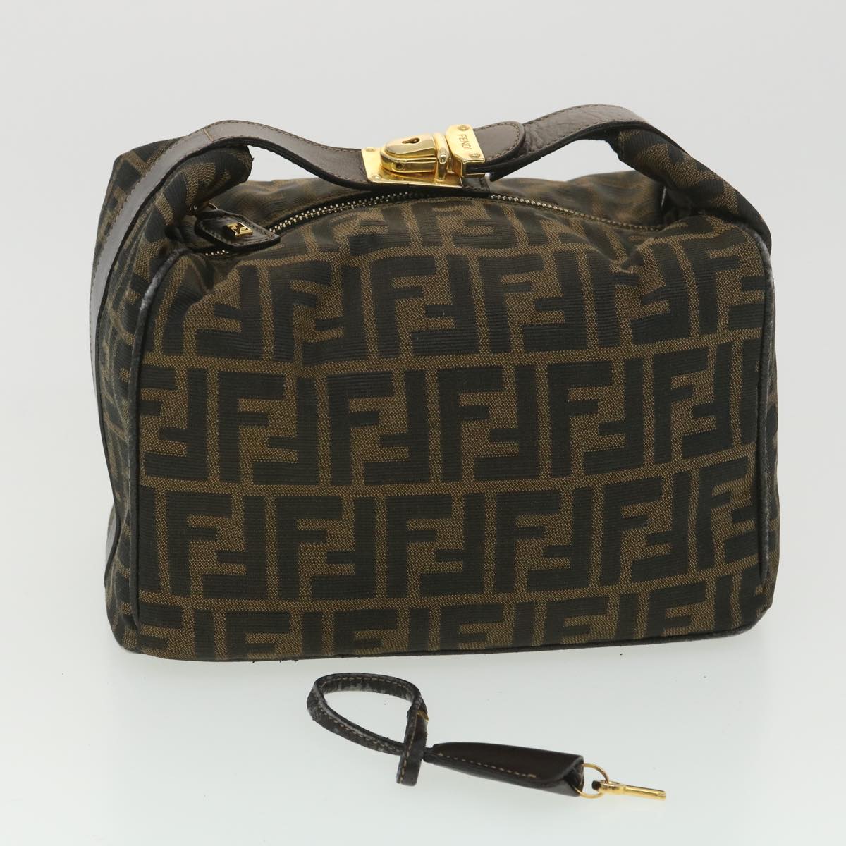 FENDI Zucca Canvas Vanity Cosmetic Pouch Black Brown  37617