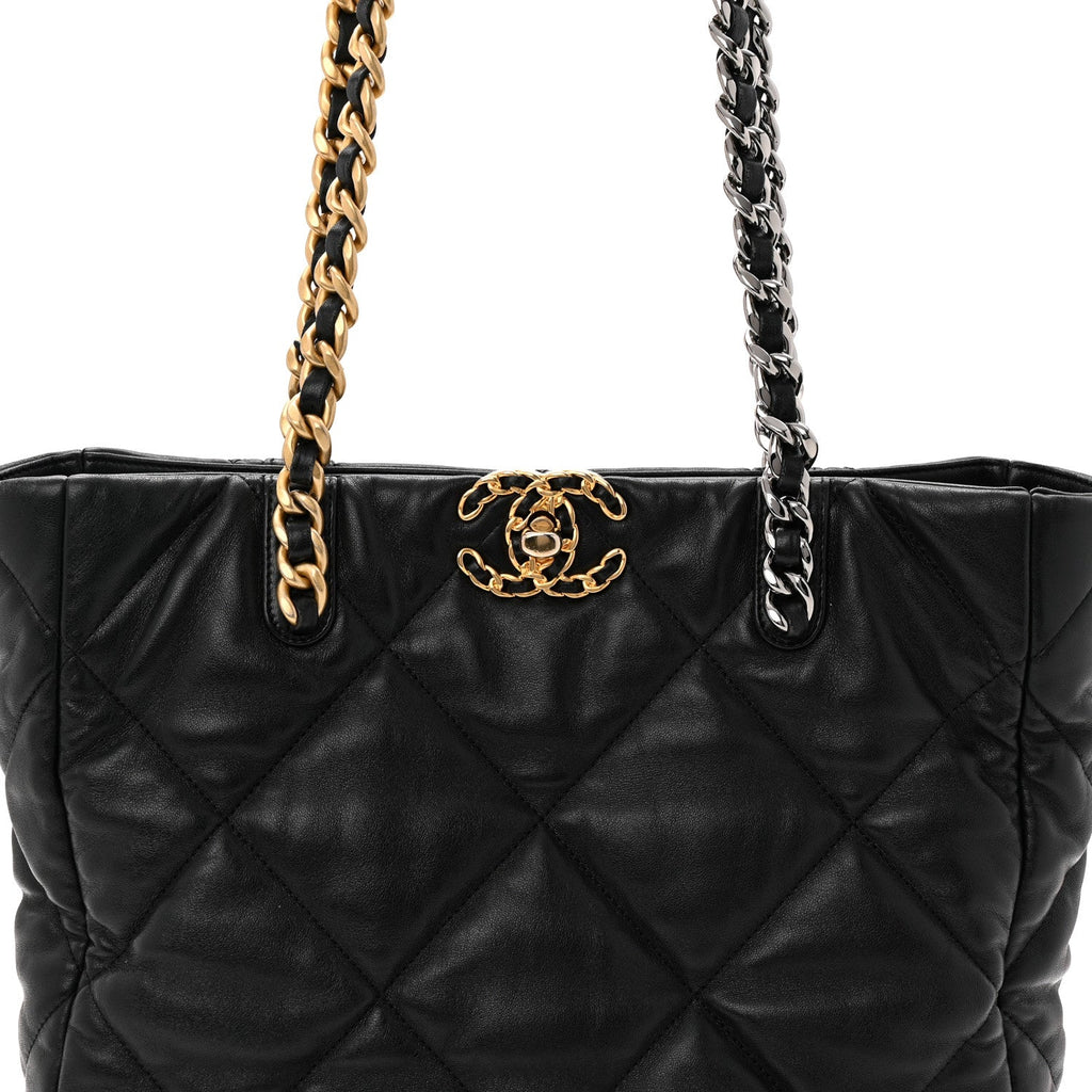 Chanel Lambskin Quilted Chanel 19 Shopping Bag Black