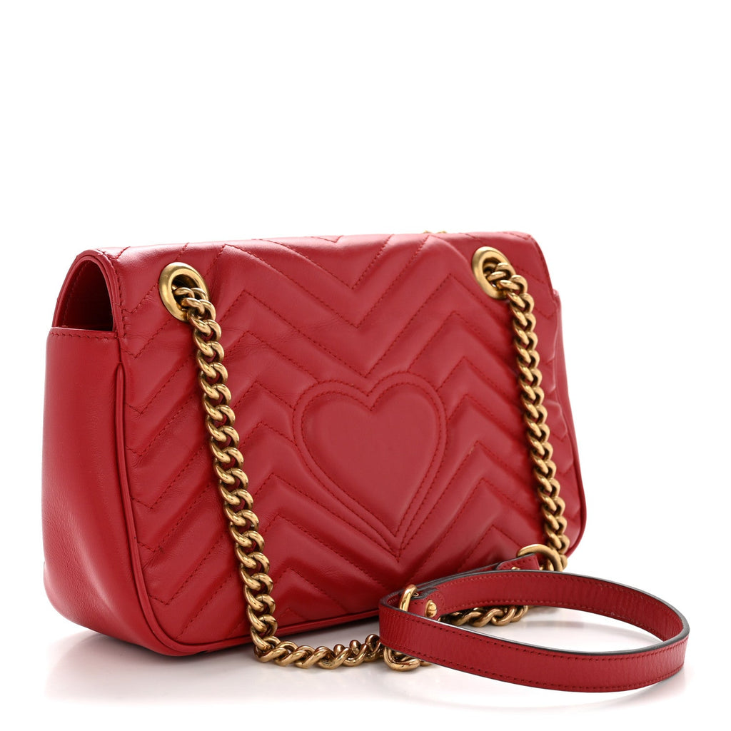 Gucci Calfskin Matelasse Small GG Marmont Shoulder Bag Hibiscus Red