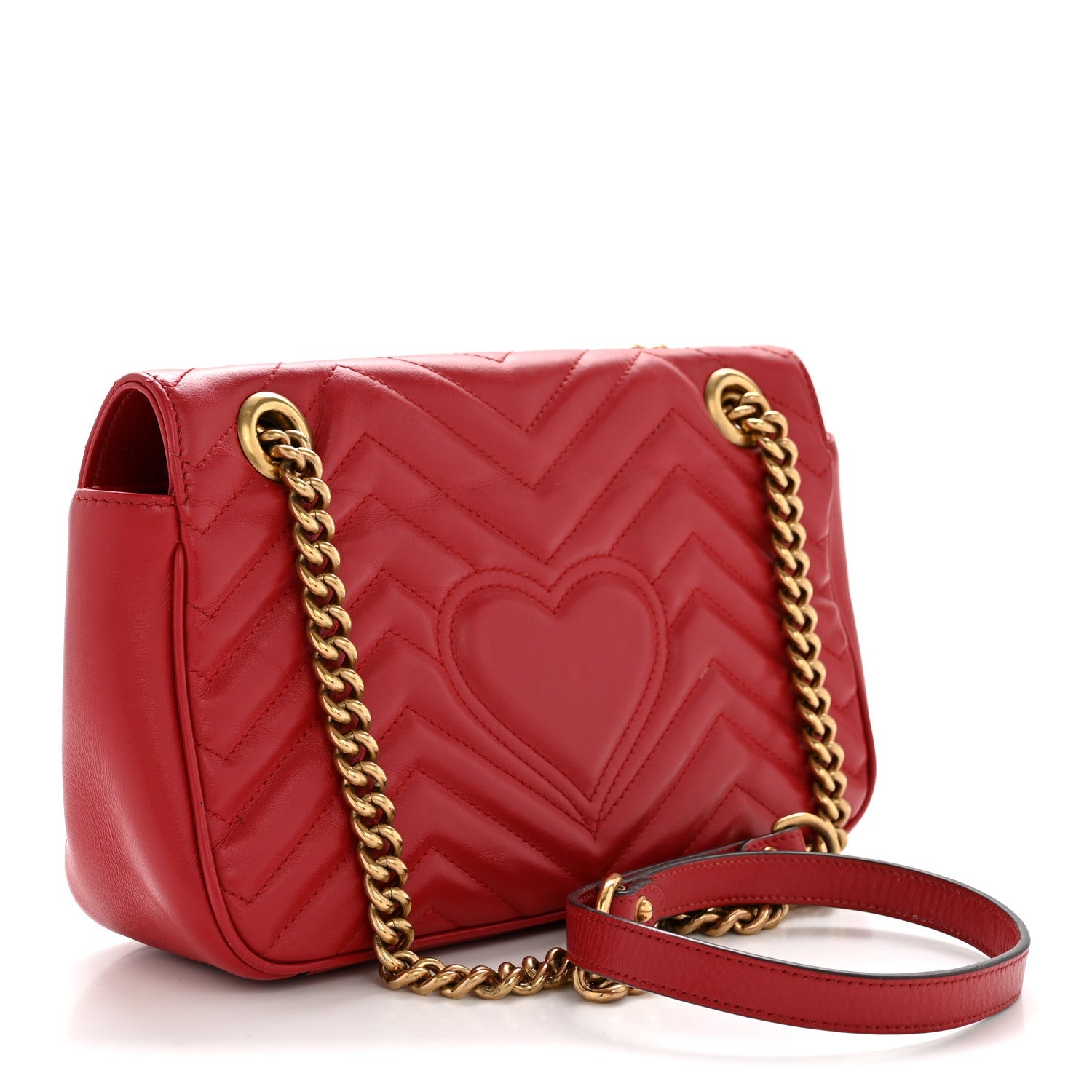 Gucci Calfskin Matelasse Small GG Marmont Shoulder Bag Hibiscus Red