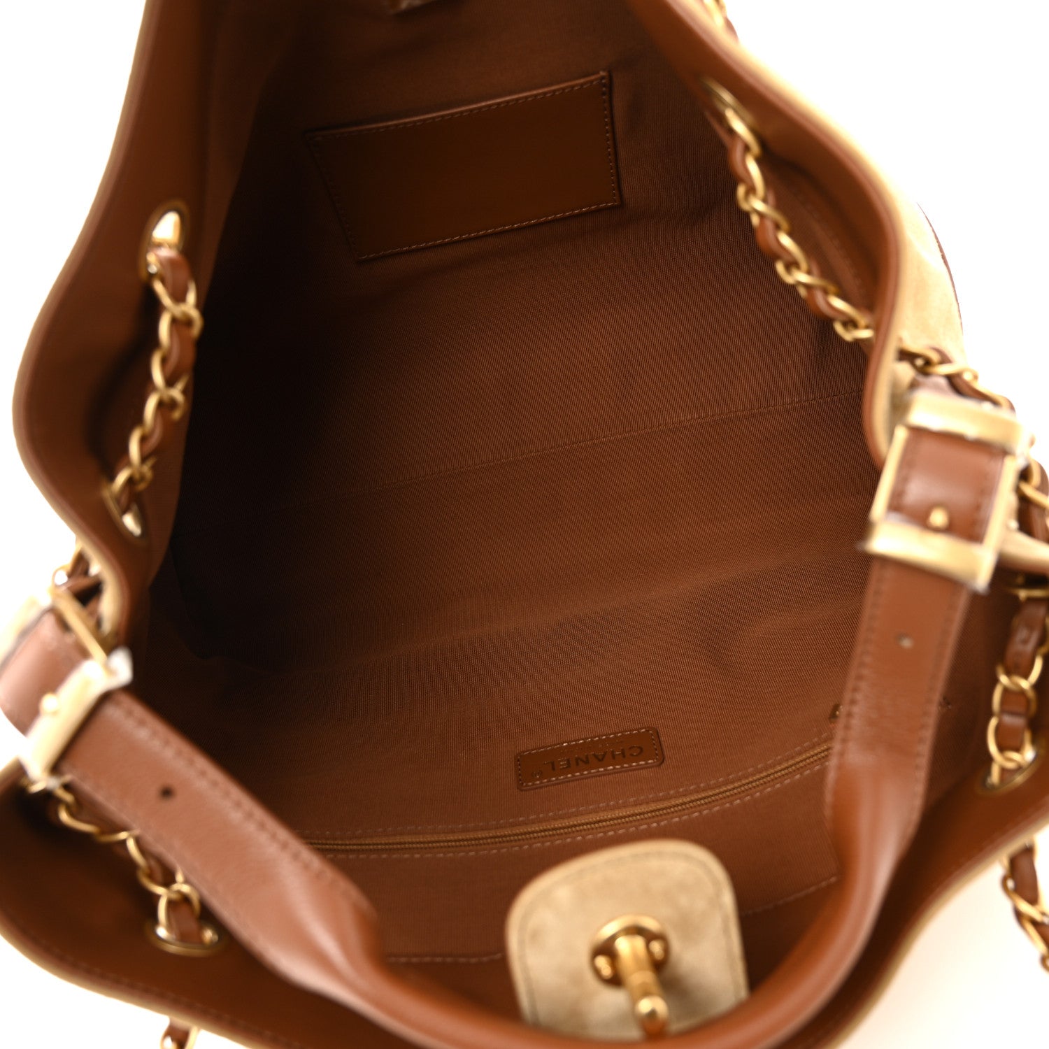 Chanel Suede Calfskin Shiny Lambskin Quilted Small Coco Base Shopping Bag Beige Brown