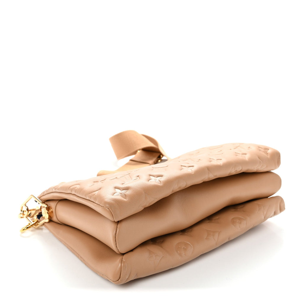 Louis Vuitton Lambskin Embossed Monogram Coussin PM Camel