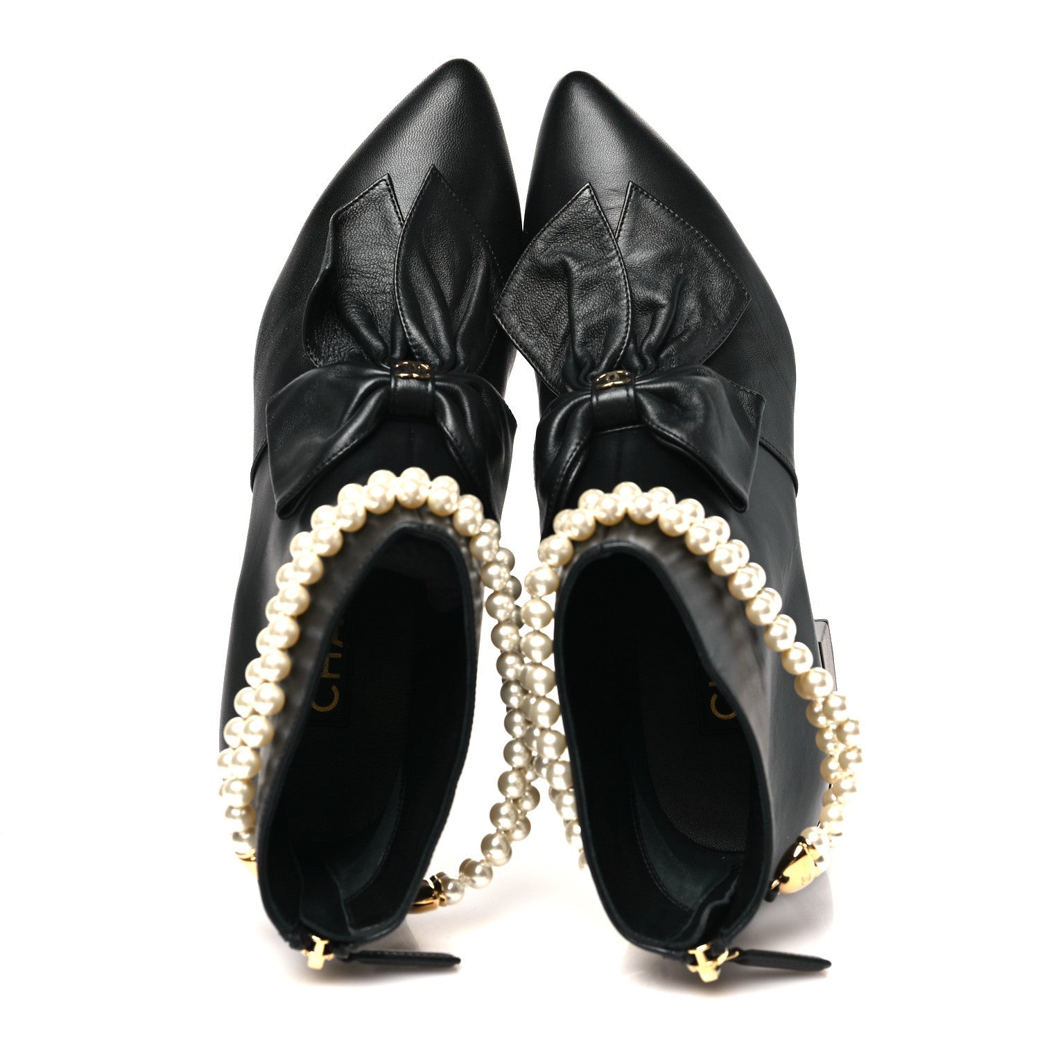 Lambskin Pearl Bow Short Boots 37.5 Black